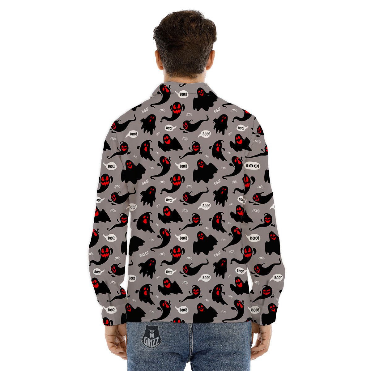 Boo Ghost Print Pattern Men's Dress Shirts-grizzshop
