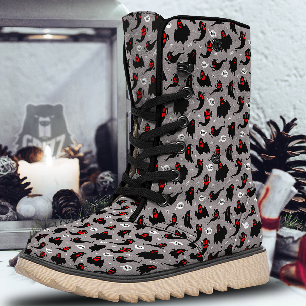 Boo Ghost Print Pattern Snow Boots-grizzshop