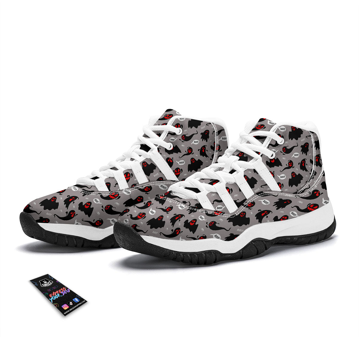 Boo Ghost Print Pattern White Bball Shoes-grizzshop