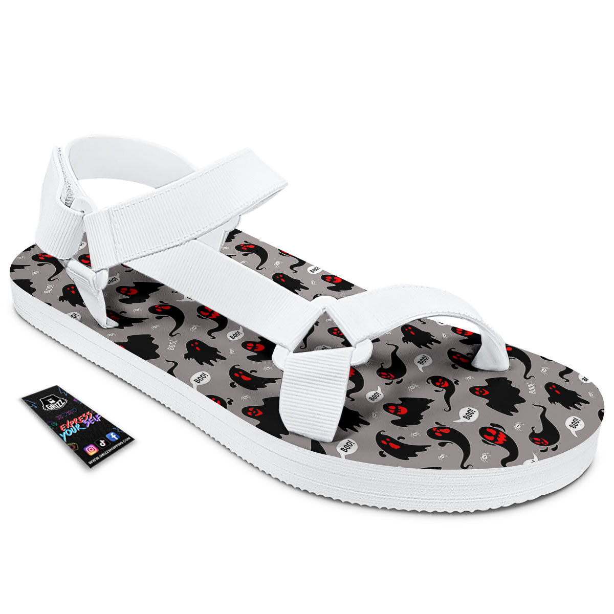 Boo Ghost Print Pattern White Open Toe Sandals-grizzshop