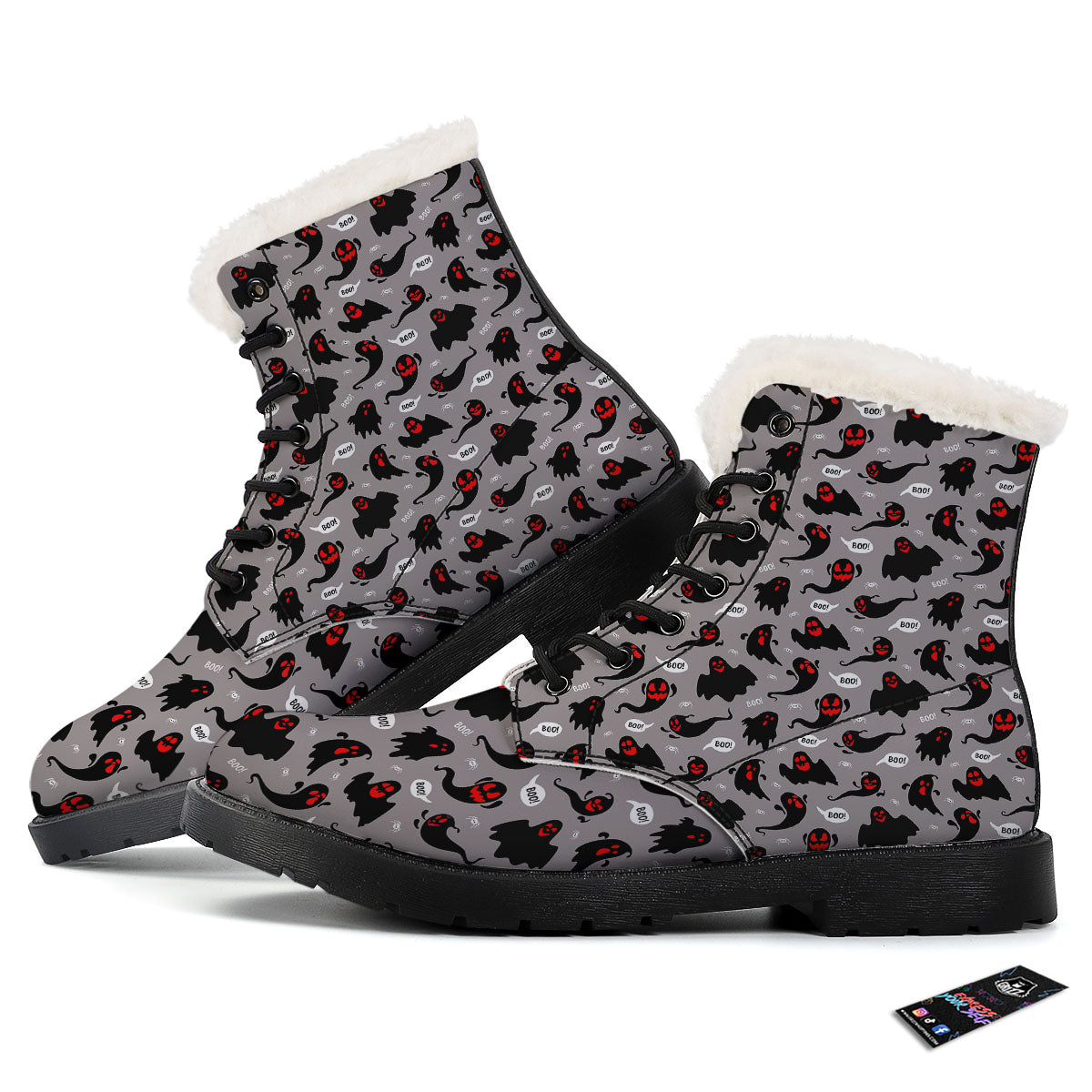 Boo Ghost Print Pattern Winter Boots-grizzshop