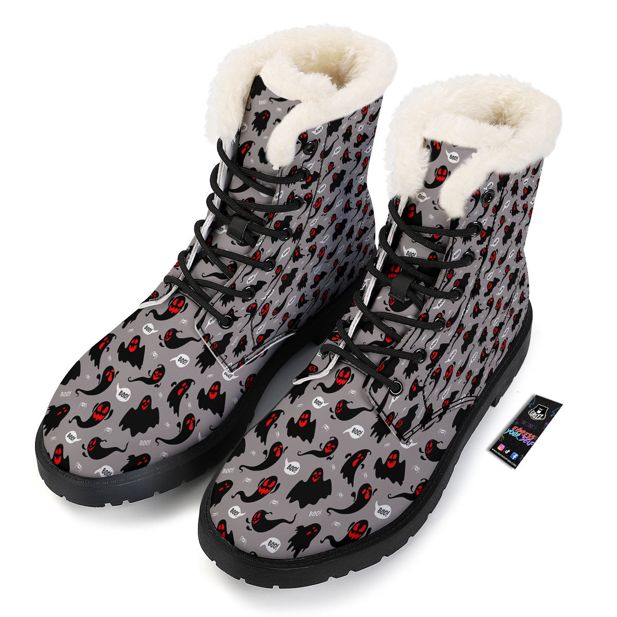 Boo Ghost Print Pattern Winter Boots-grizzshop