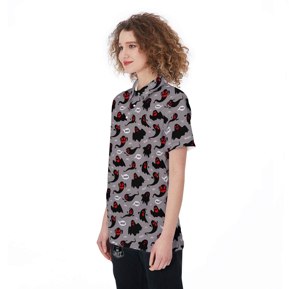 Boo Ghost Print Pattern Women's Golf Shirts-grizzshop