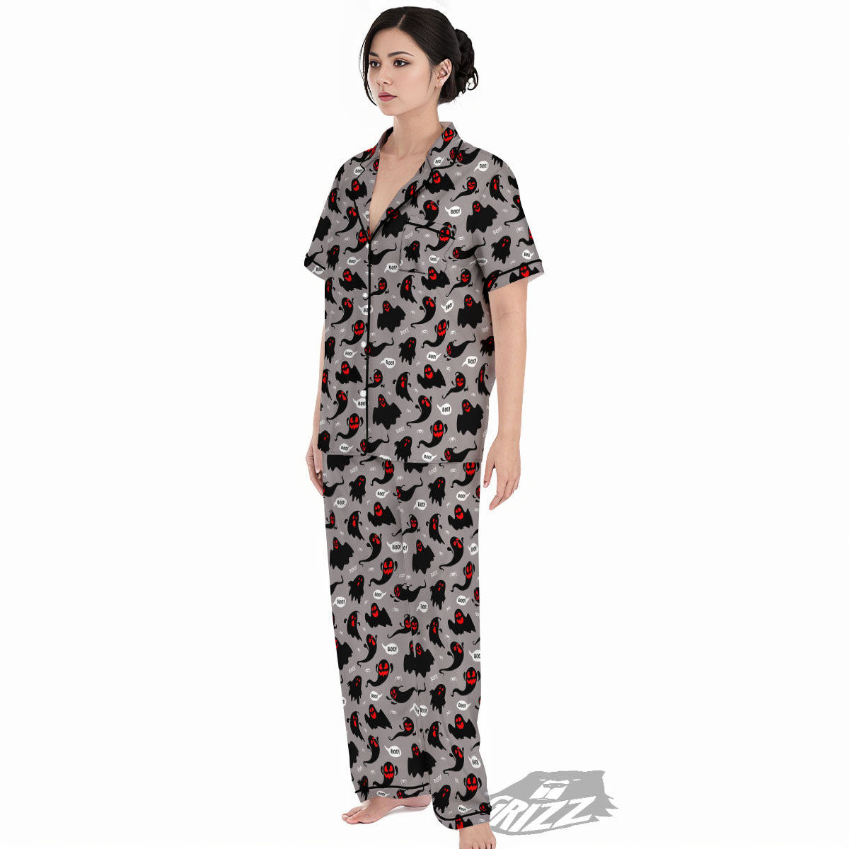 Boo Ghost Print Pattern Women's Pajamas Set-grizzshop