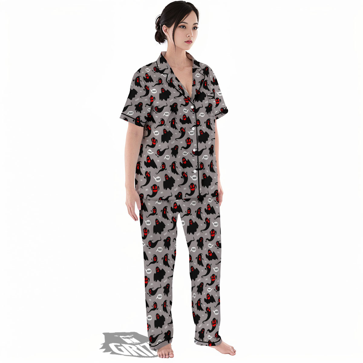 Boo Ghost Print Pattern Women's Pajamas Set-grizzshop