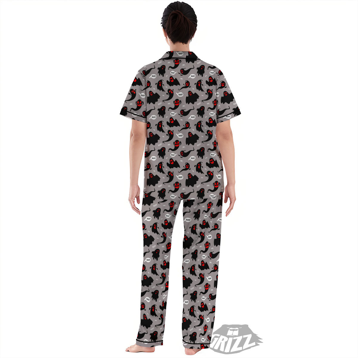 Boo Ghost Print Pattern Women's Pajamas Set-grizzshop