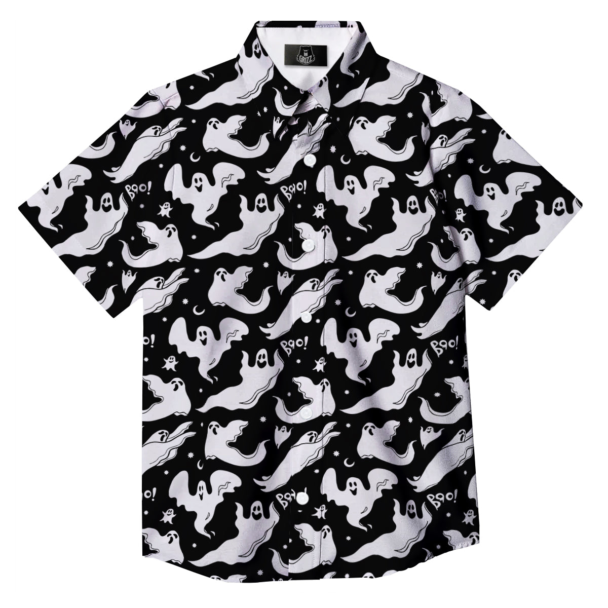 Boo Scary Ghost Print Pattern Button Up Shirt-grizzshop