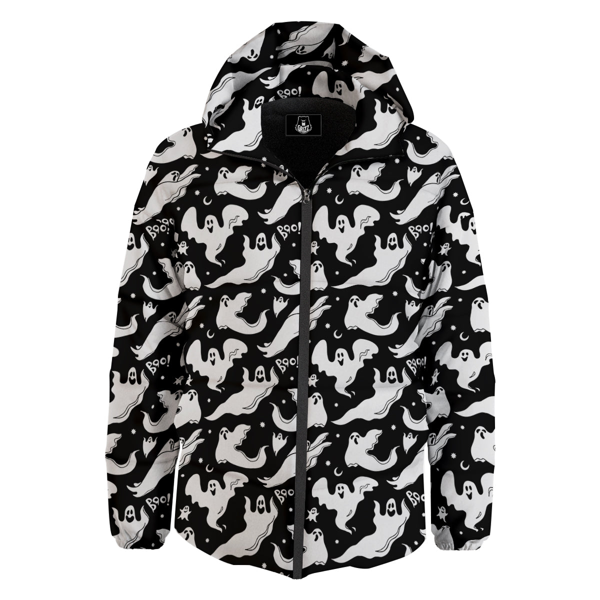 Boo Scary Ghost Print Pattern Down Jacket-grizzshop
