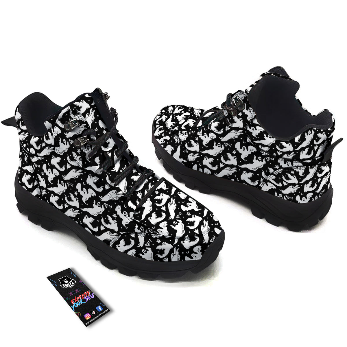 Boo Scary Ghost Print Pattern Hiking Shoes-grizzshop