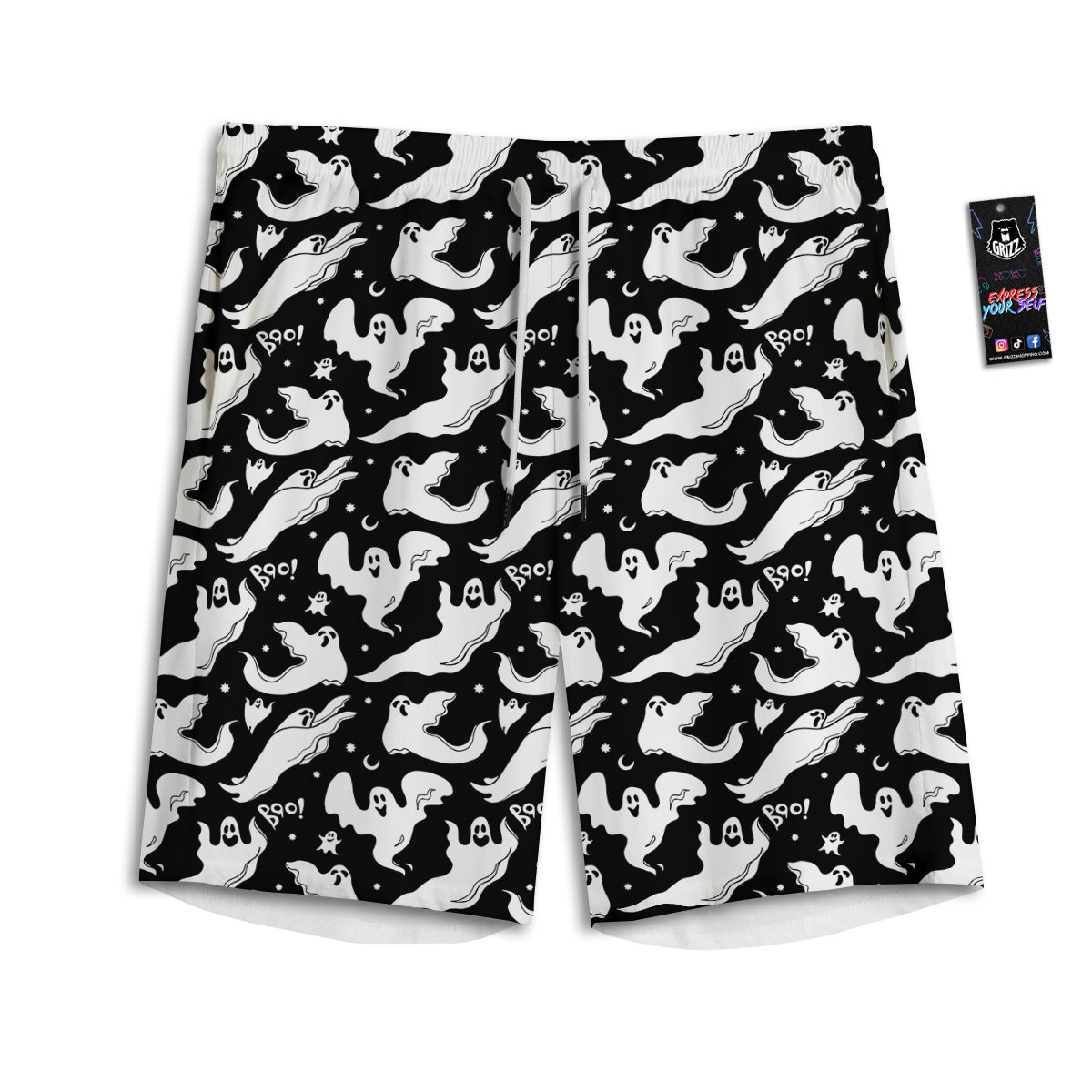 Boo Scary Ghost Print Pattern Men's Athletic Shorts