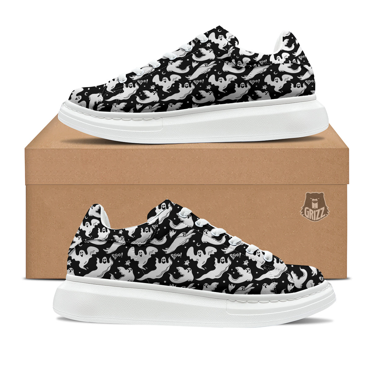 Boo Scary Ghost Print Pattern Platform Shoes-grizzshop