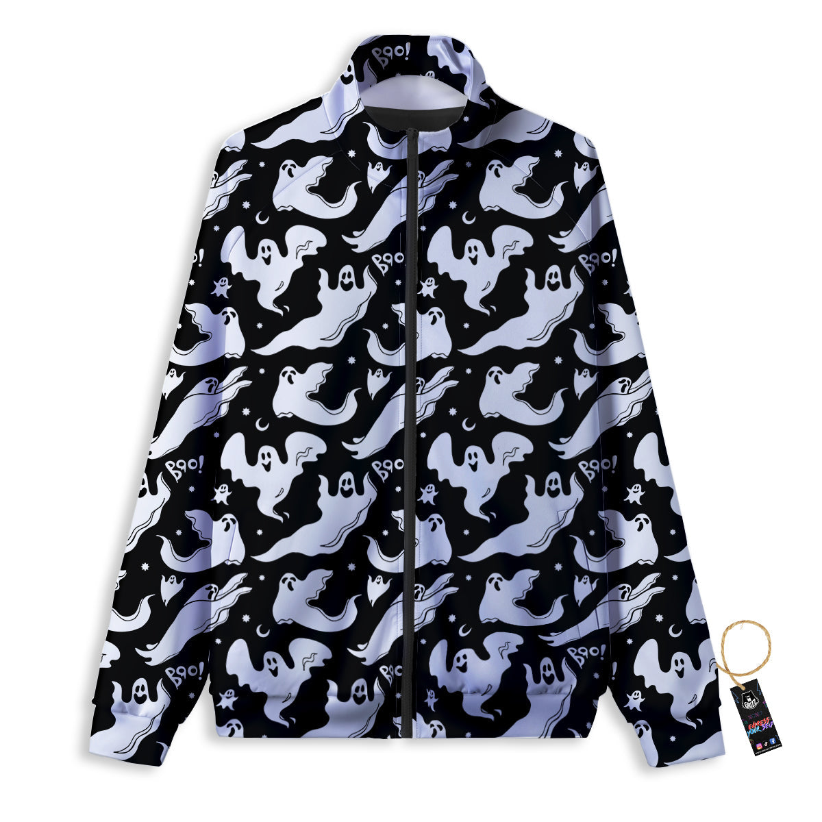 Boo Scary Ghost Print Pattern Track Jacket-grizzshop
