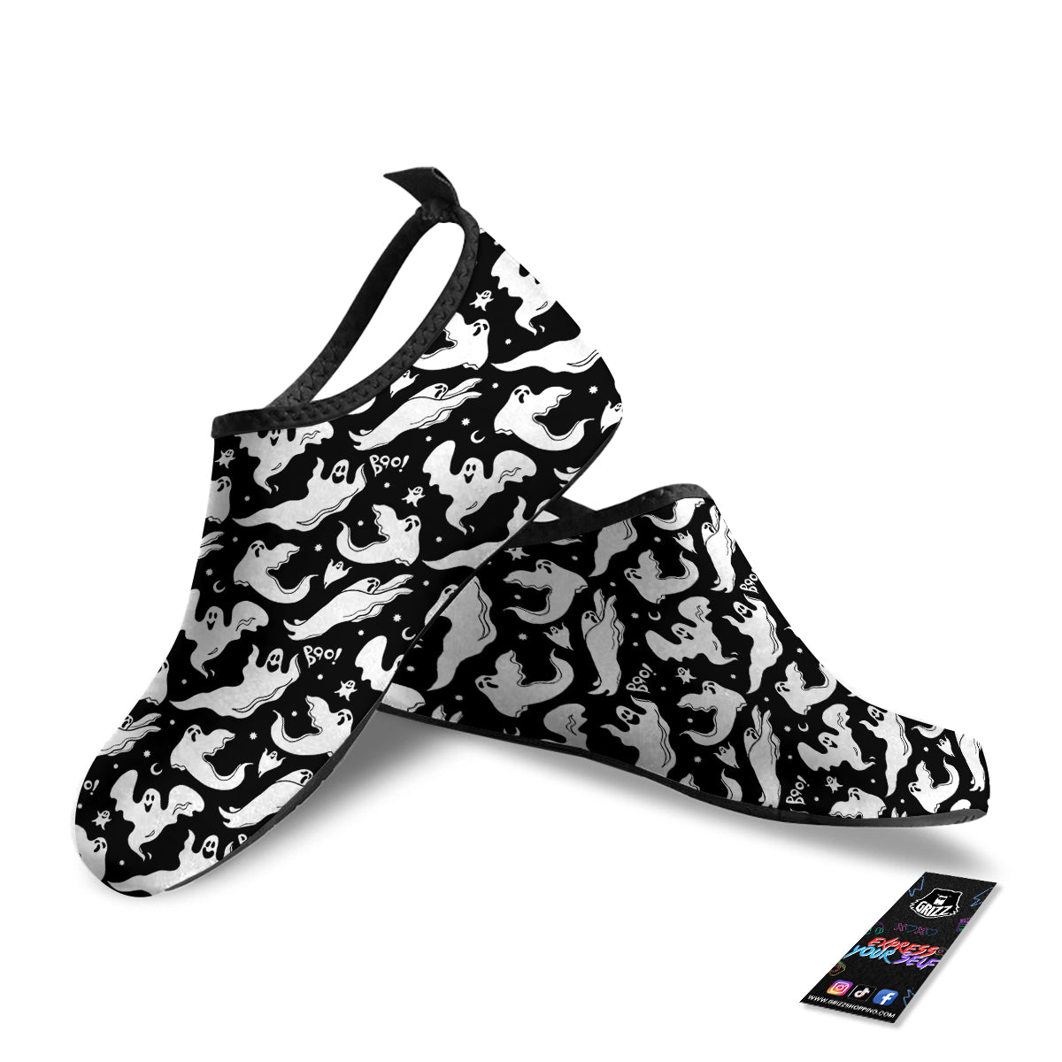 Boo Scary Ghost Print Pattern Water Shoes-grizzshop