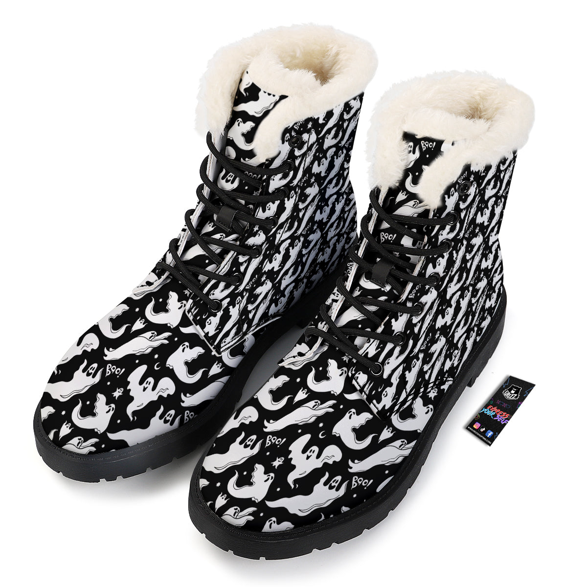 Boo Scary Ghost Print Pattern Winter Boots-grizzshop