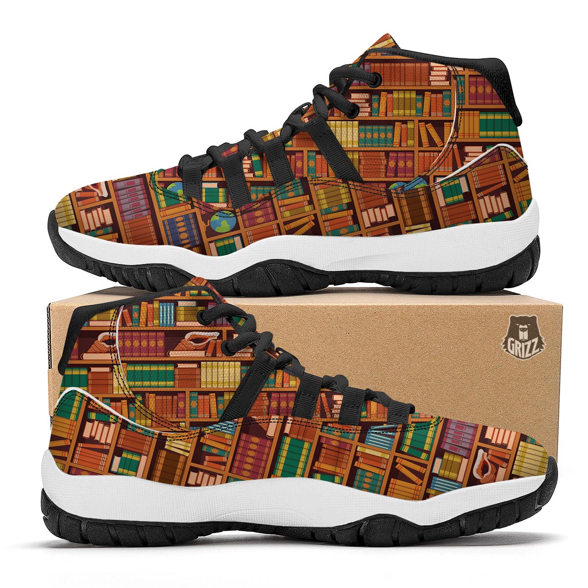 Book Lover Library Librarian Print Pattern Black Bball Shoes-grizzshop