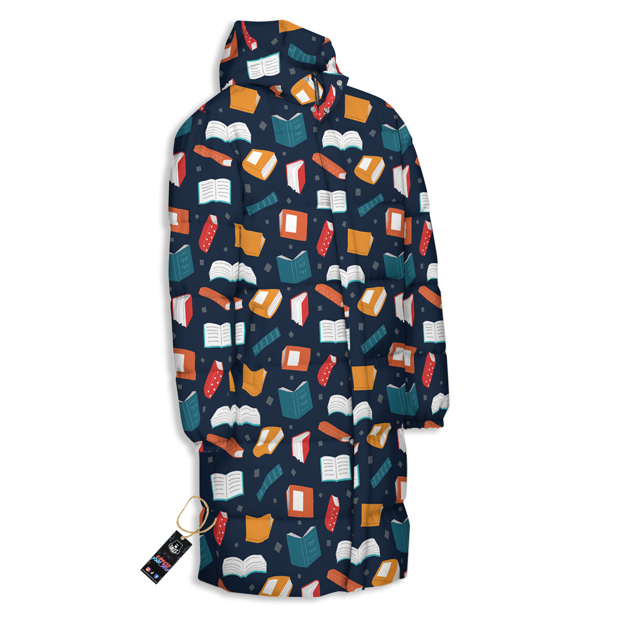 Books Colorful Print Pattern Long Down Jacket-grizzshop