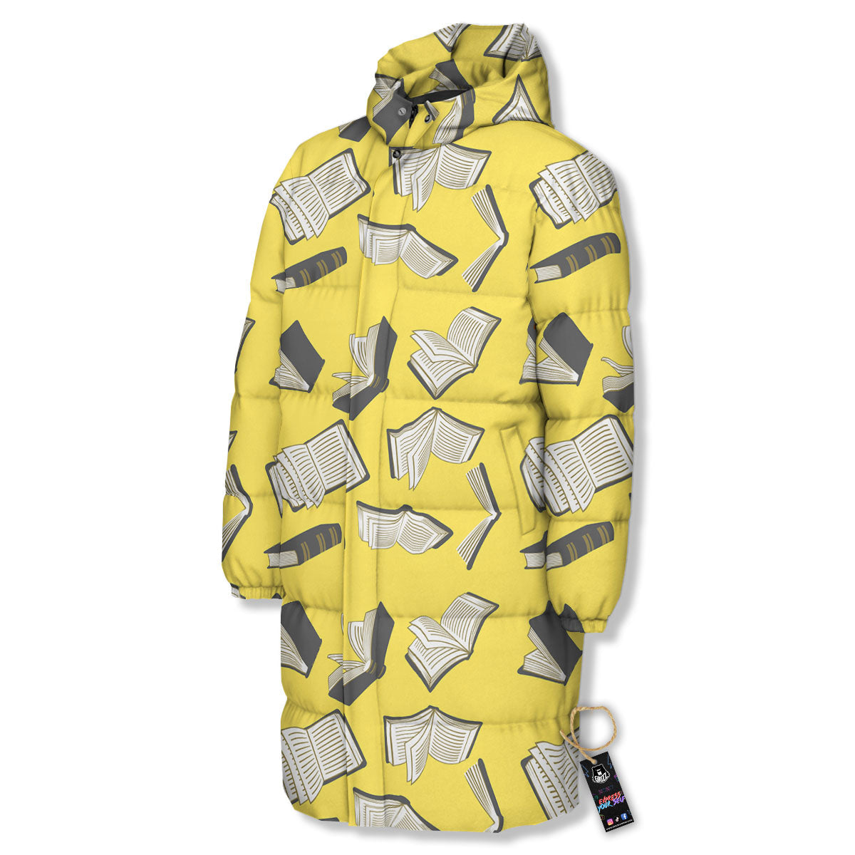 Books Pop Art Print Pattern Long Down Jacket-grizzshop