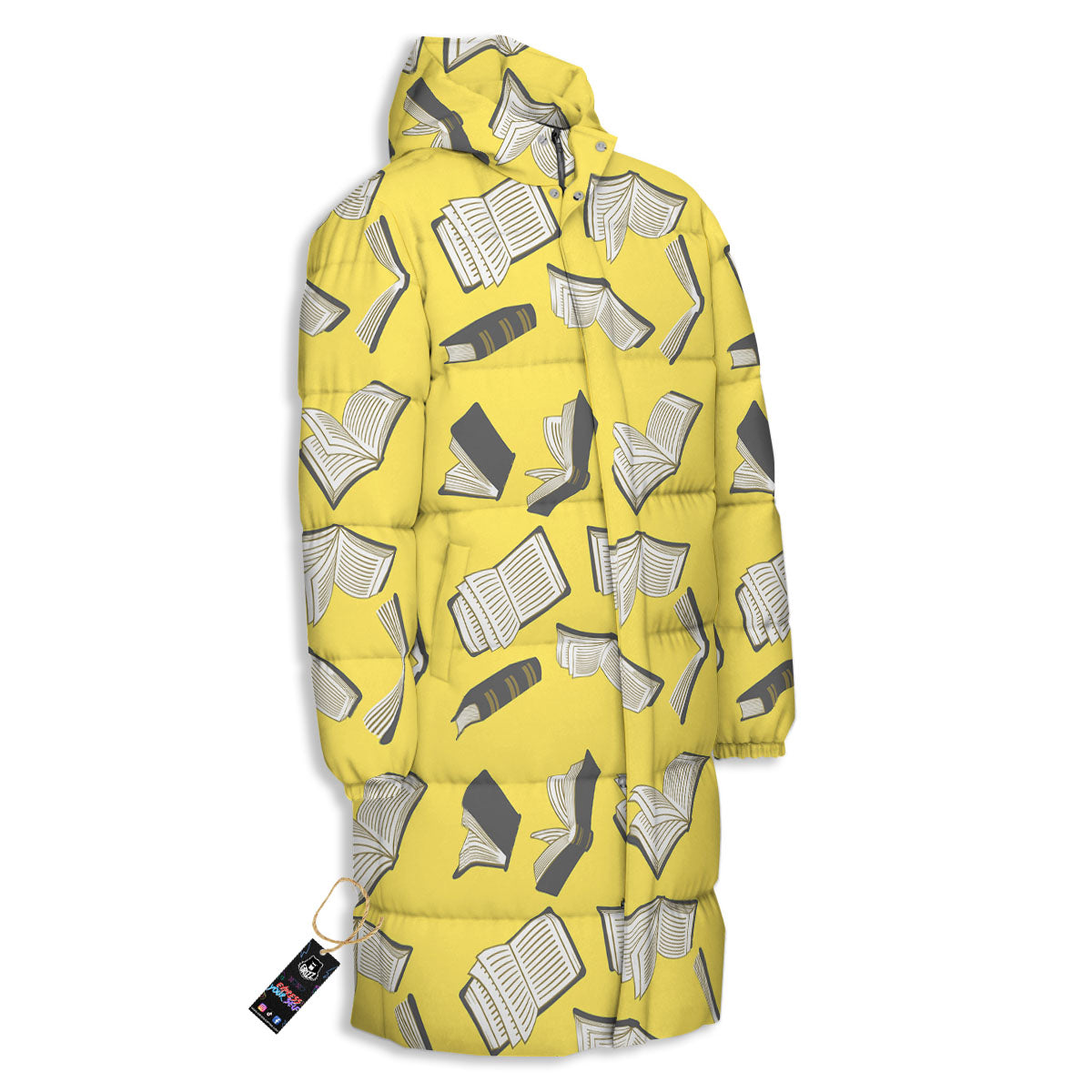 Books Pop Art Print Pattern Long Down Jacket-grizzshop