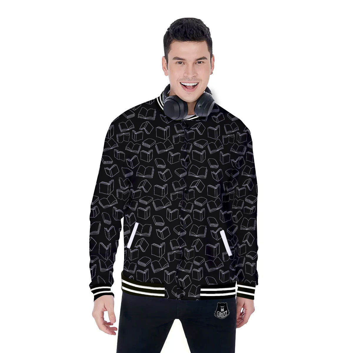 Books White And Black Print Pattern Baseball Jacket-grizzshop