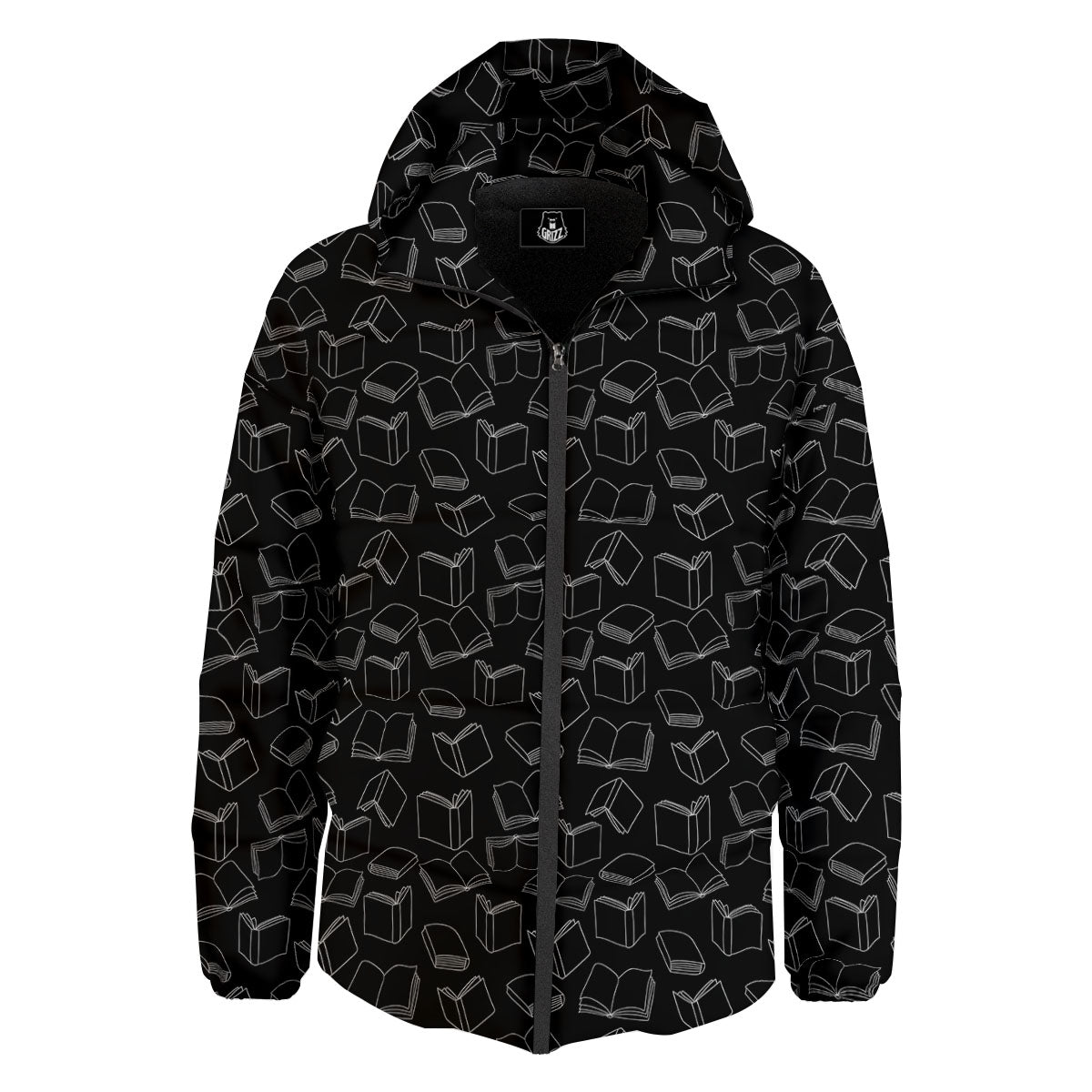 Books White And Black Print Pattern Down Jacket-grizzshop