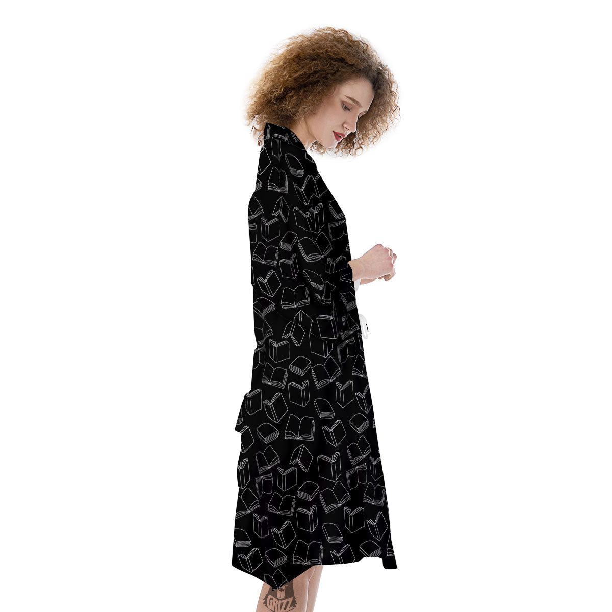 Books White And Black Print Pattern Kimono-grizzshop