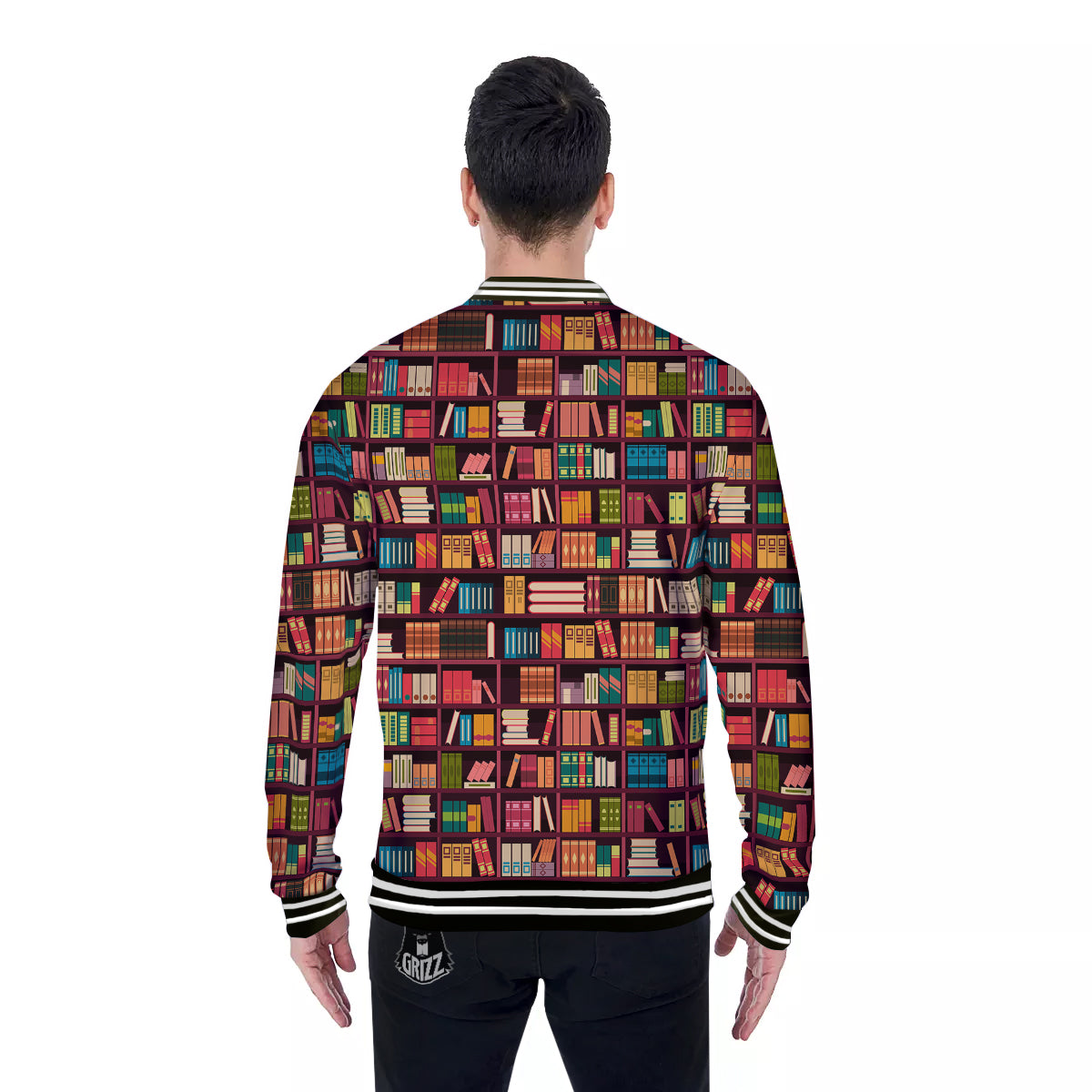 Bookshelf Vintage Print Pattern Baseball Jacket-grizzshop