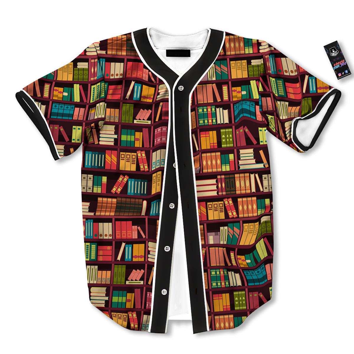 Bookshelf Vintage Print Pattern Baseball Jersey-grizzshop