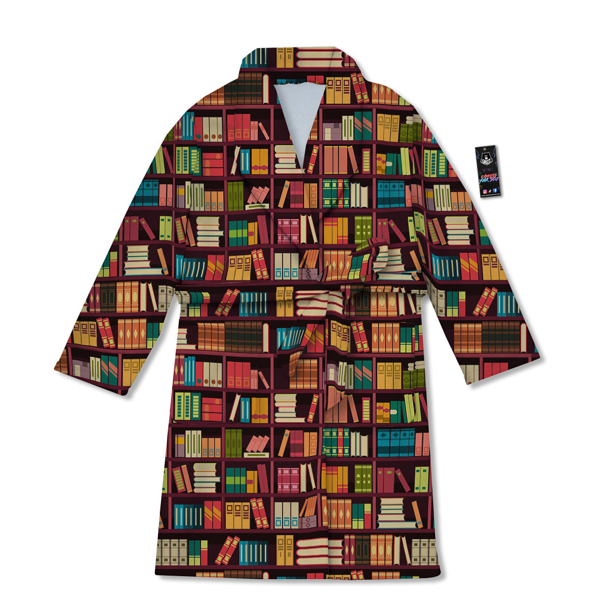 Bookshelf Vintage Print Pattern Bathrobe-grizzshop