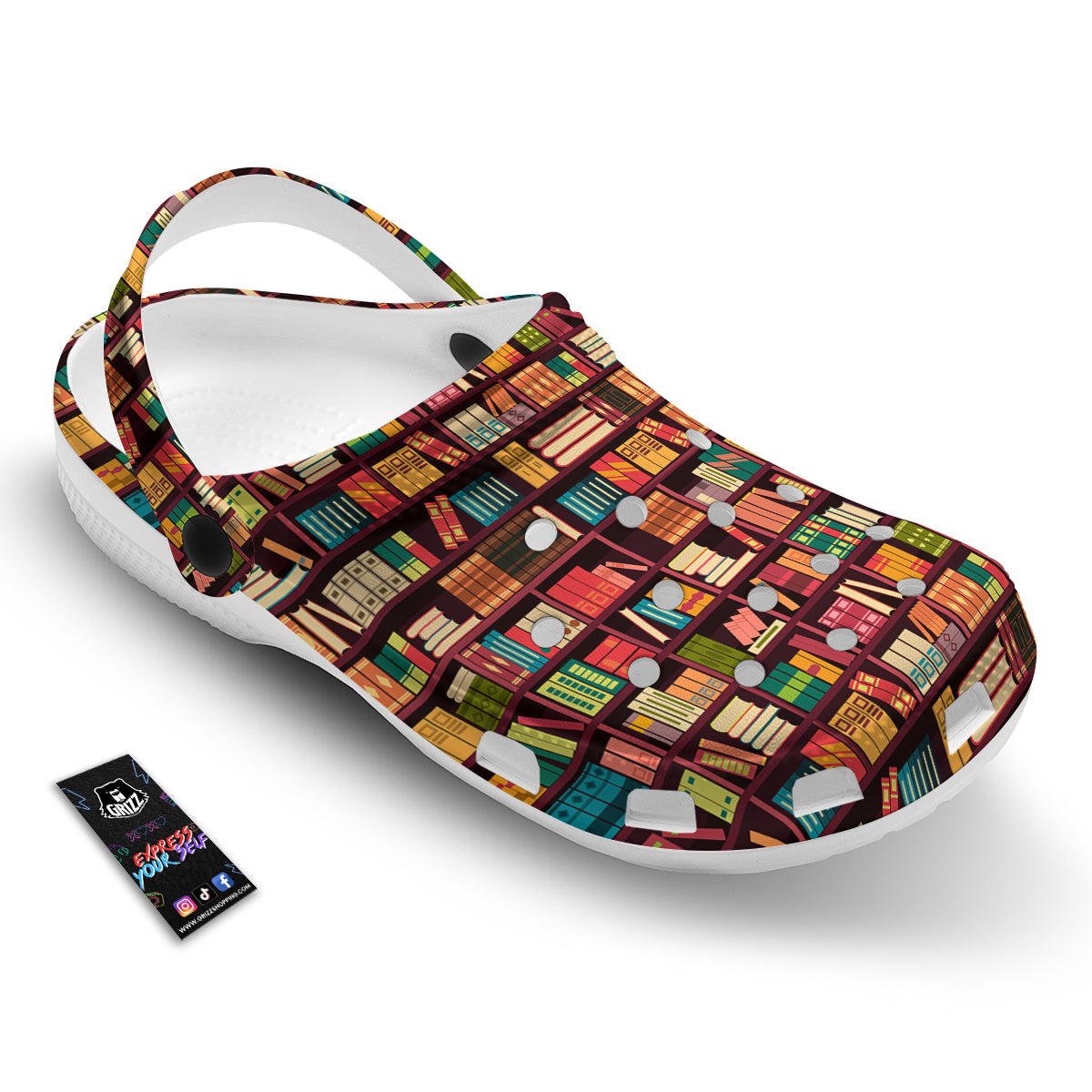 Bookshelf Vintage Print Pattern Clog-grizzshop