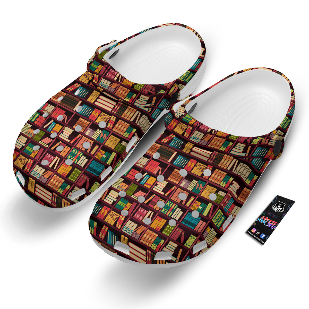 Bookshelf Vintage Print Pattern Clog-grizzshop