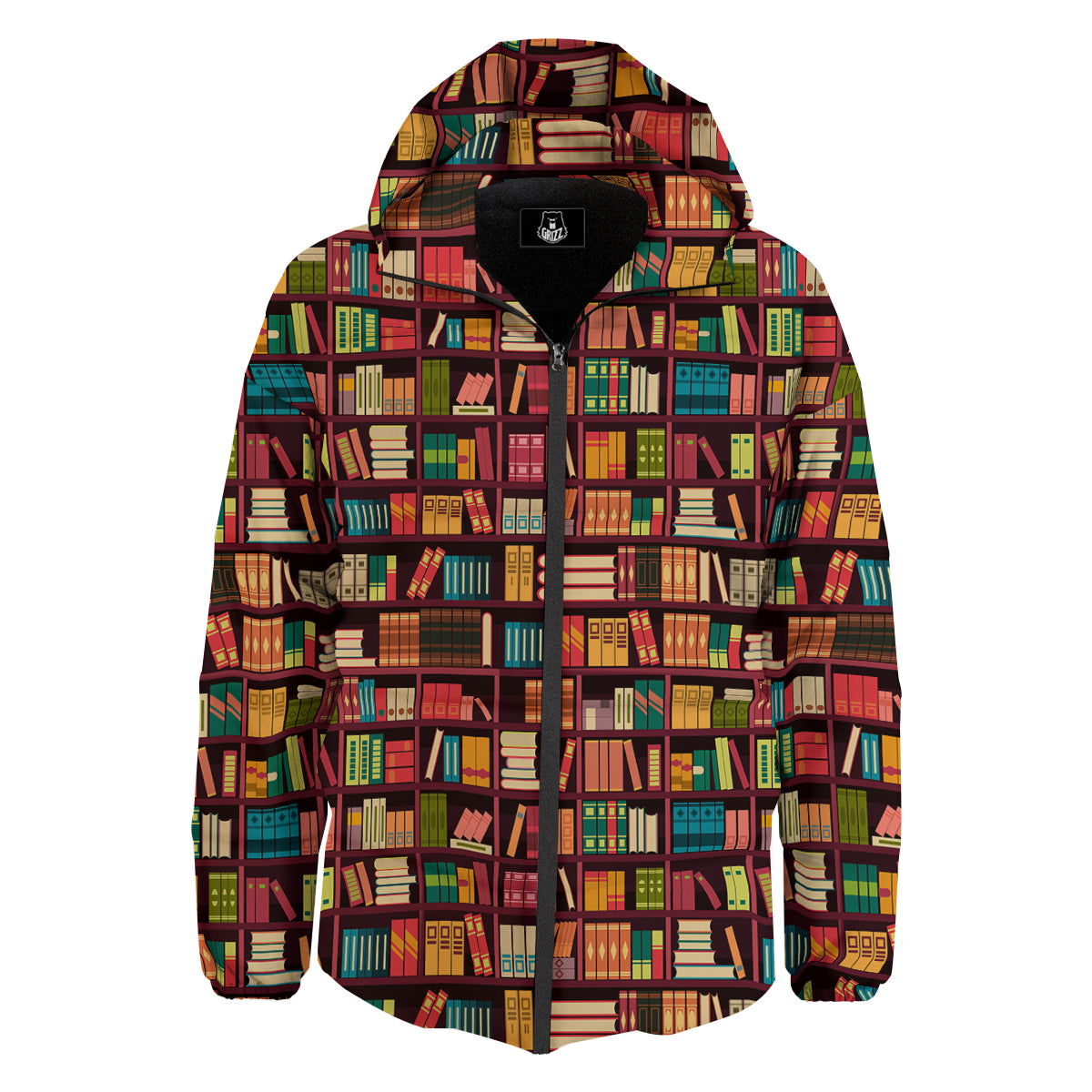 Bookshelf Vintage Print Pattern Down Jacket-grizzshop