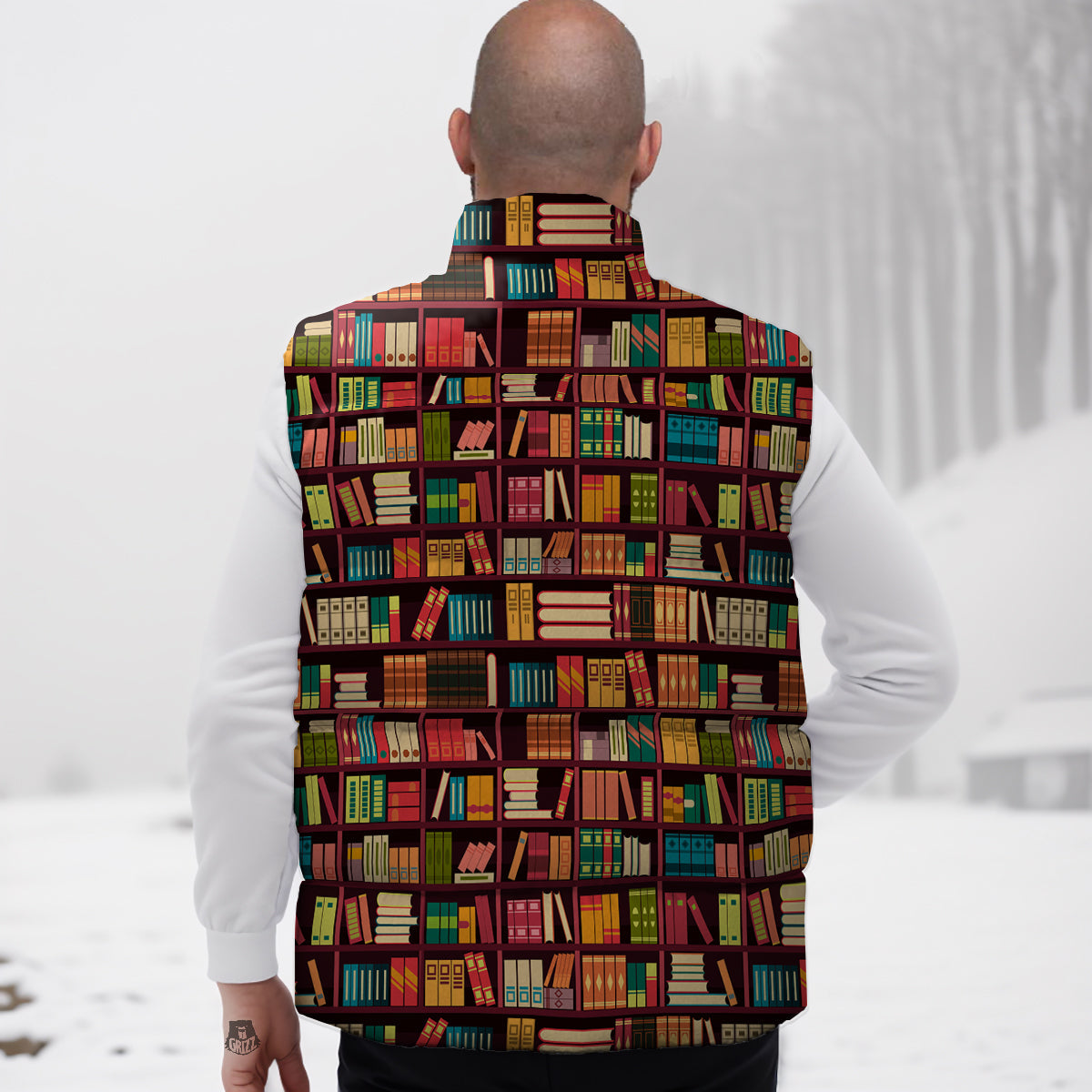 Bookshelf Vintage Print Pattern Down Vest-grizzshop
