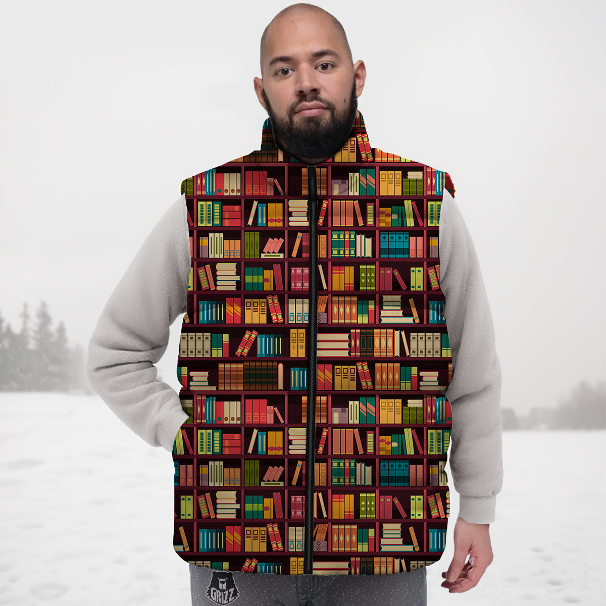 Bookshelf Vintage Print Pattern Down Vest-grizzshop