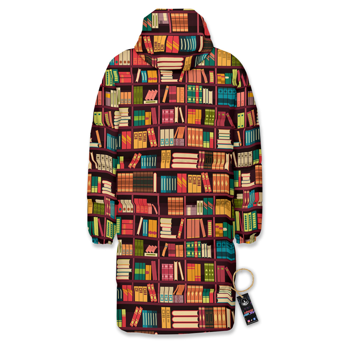 Bookshelf Vintage Print Pattern Long Down Jacket-grizzshop