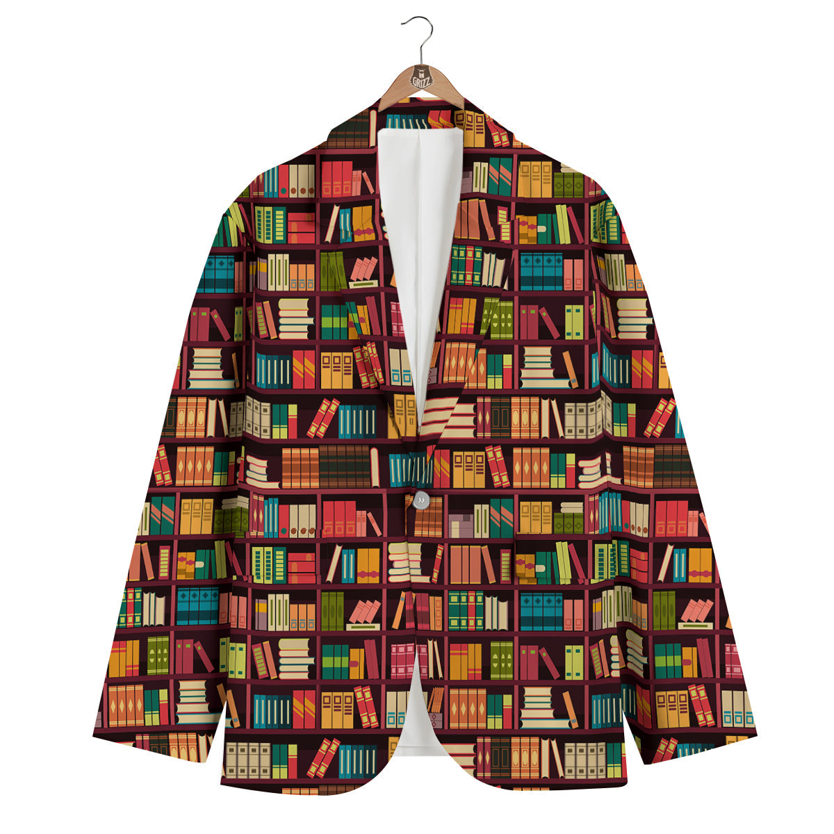 Bookshelf Vintage Print Pattern Men's Blazer-grizzshop