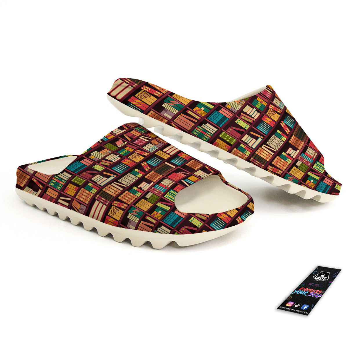 Bookshelf Vintage Print Pattern Sandals-grizzshop