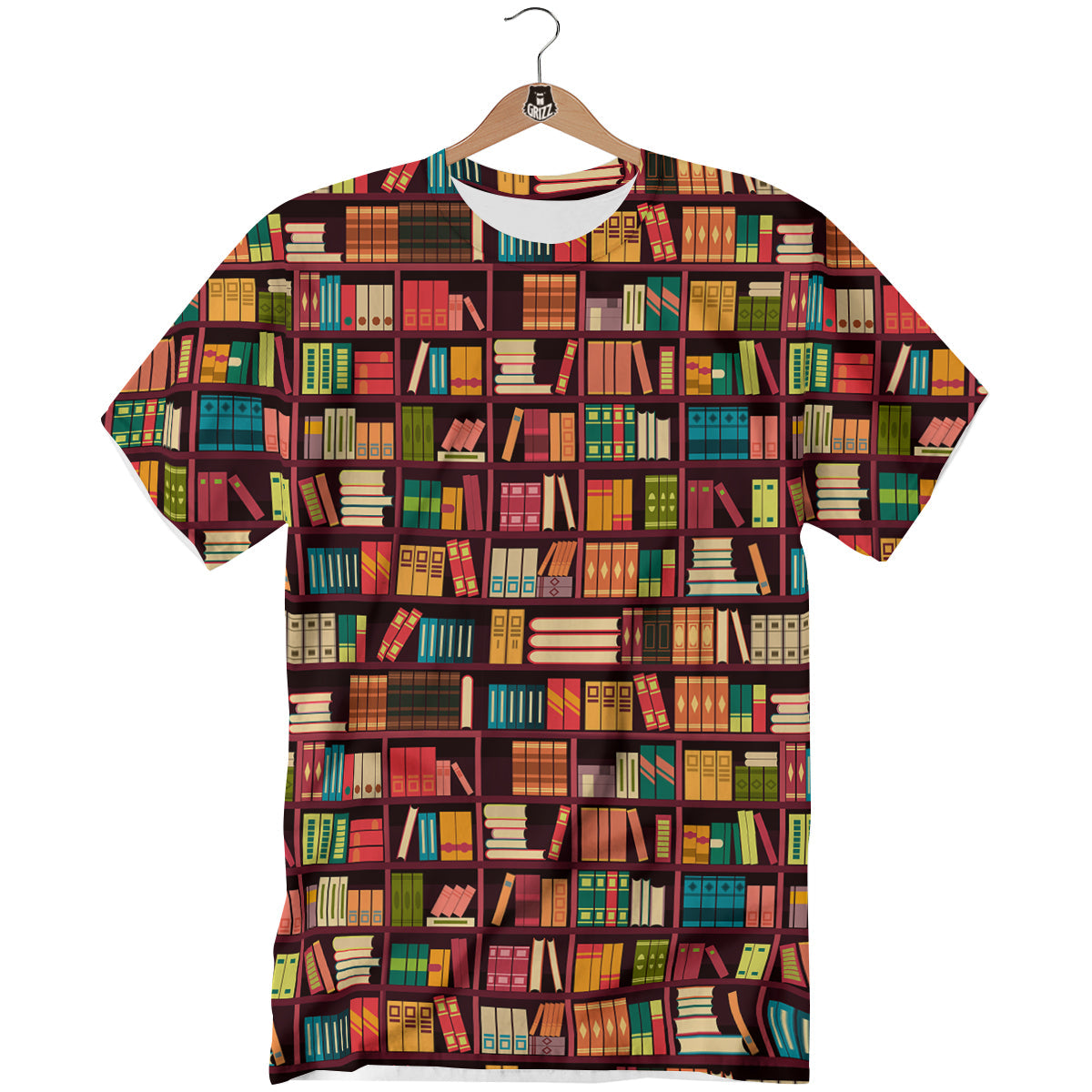Bookshelf Vintage Print Pattern T-Shirt-grizzshop