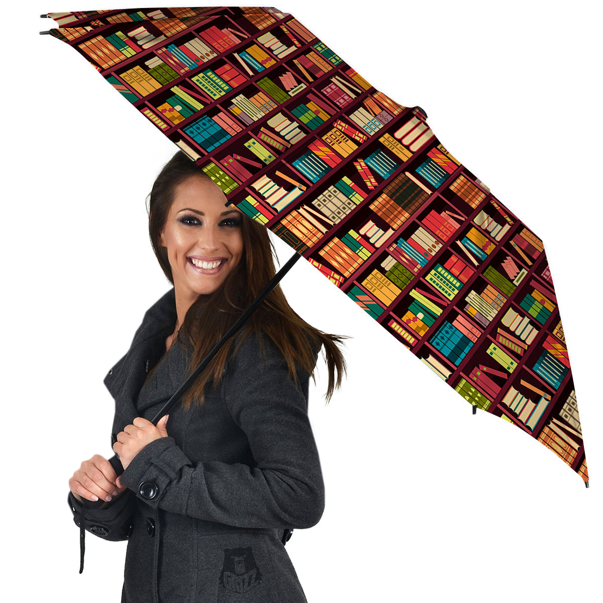 Bookshelf Vintage Print Pattern Umbrella-grizzshop