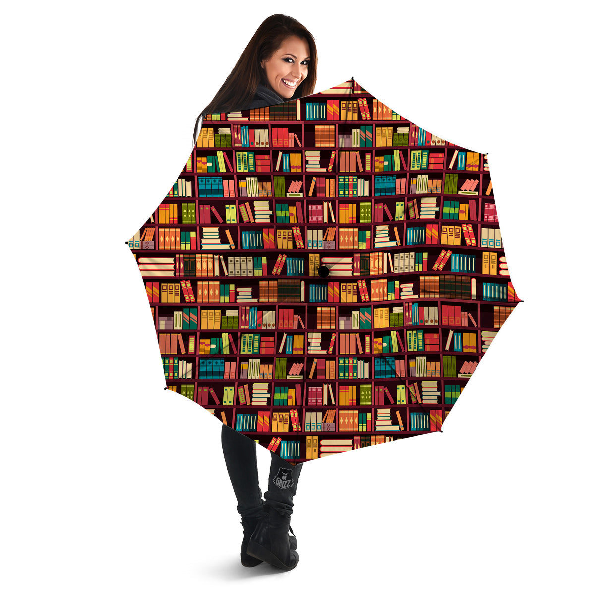 Bookshelf Vintage Print Pattern Umbrella-grizzshop