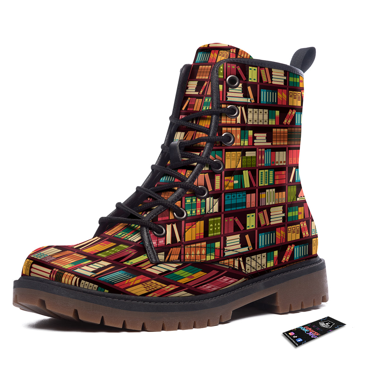 Bookshelf Vintage Print Pattern Work Boots-grizzshop