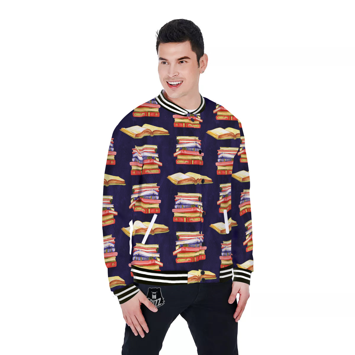 Bookshelf Watercolor Print Pattern Baseball Jacket-grizzshop