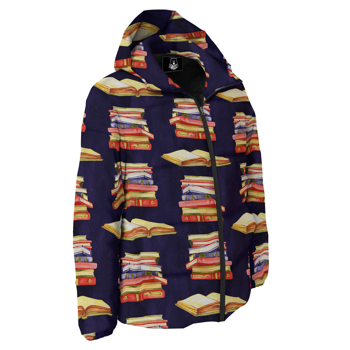 Bookshelf Watercolor Print Pattern Down Jacket-grizzshop