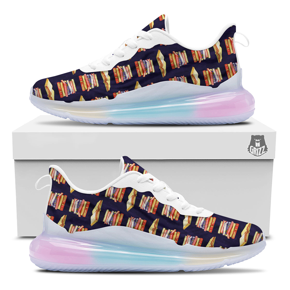 Bookshelf Watercolor Print Pattern Running Sneakers-grizzshop