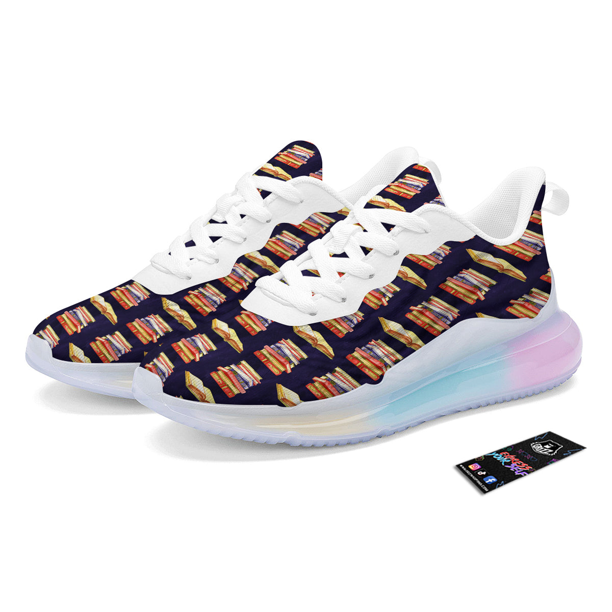 Bookshelf Watercolor Print Pattern Running Sneakers-grizzshop
