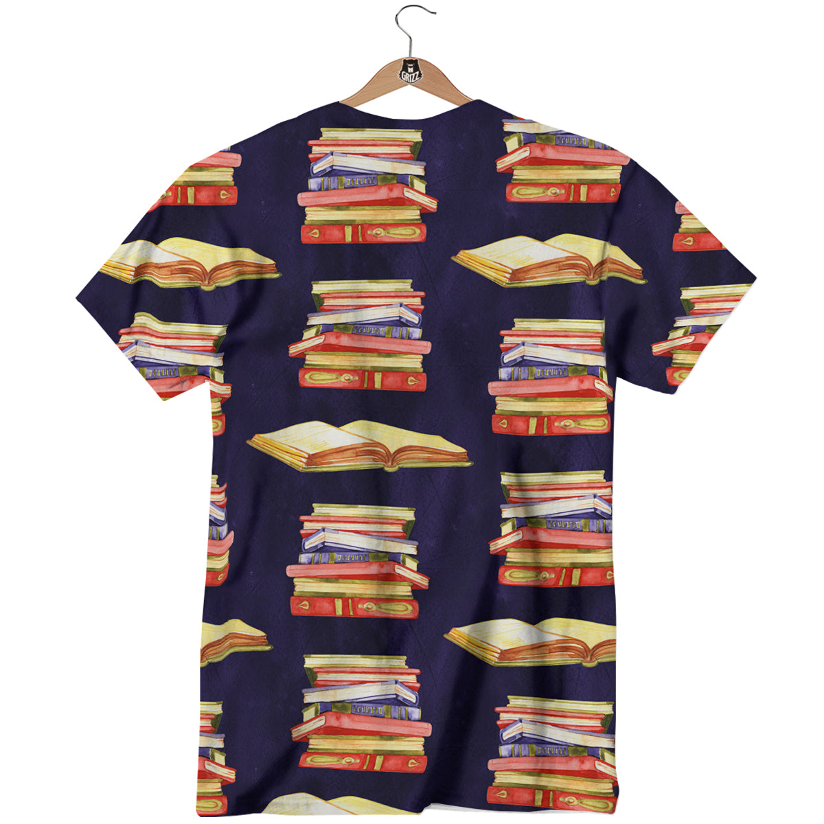 Bookshelf Watercolor Print Pattern T-Shirt-grizzshop