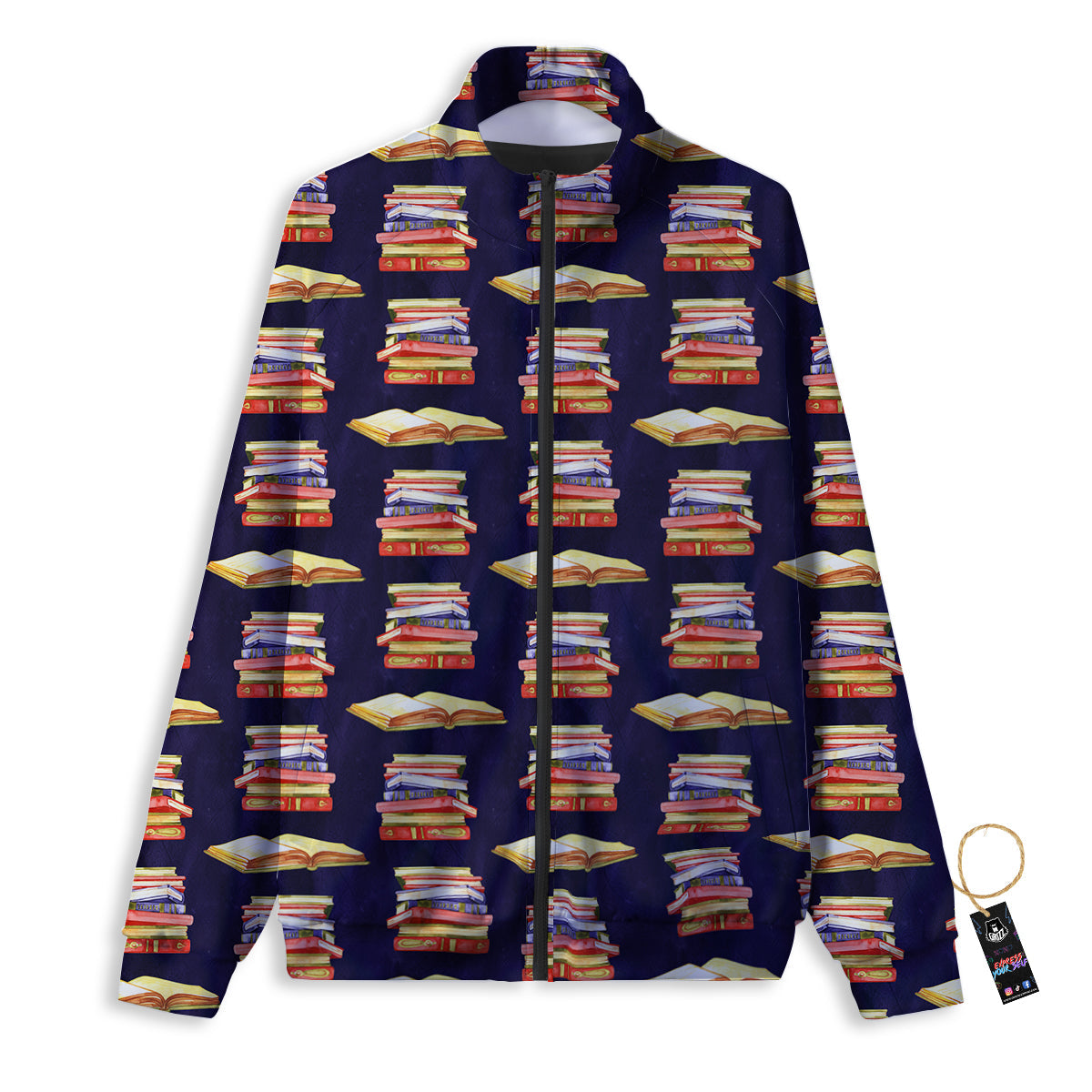 Bookshelf Watercolor Print Pattern Track Jacket-grizzshop