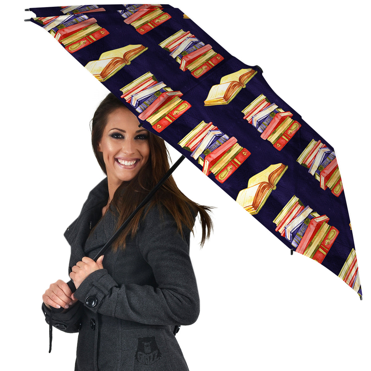 Bookshelf Watercolor Print Pattern Umbrella-grizzshop