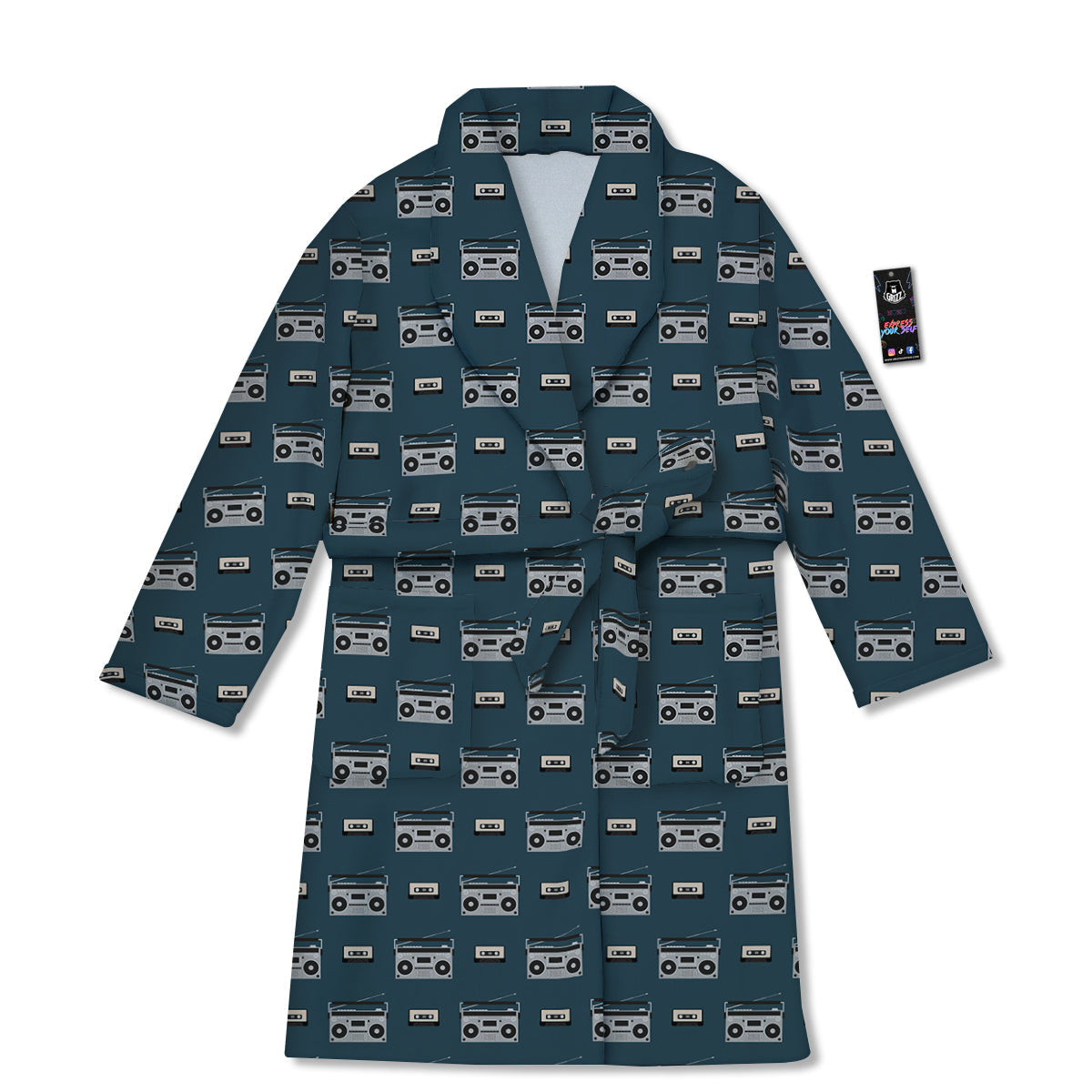 Boombox And Cassette Tape Print Pattern Bathrobe-grizzshop