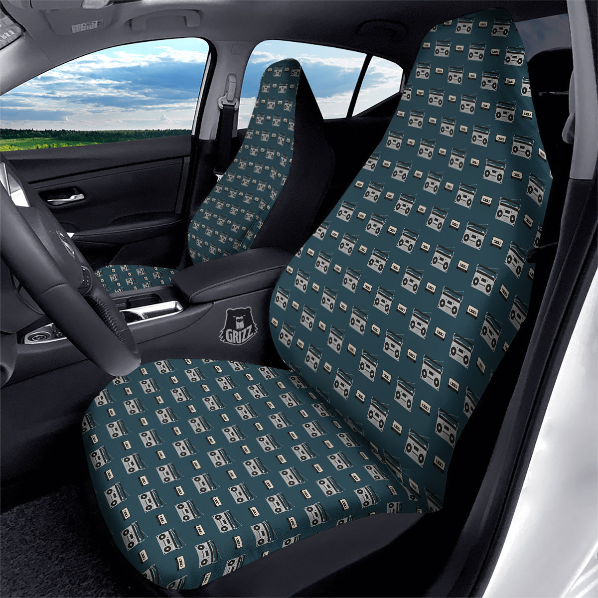 Boombox And Cassette Tape Print Pattern Car Seat Covers-grizzshop