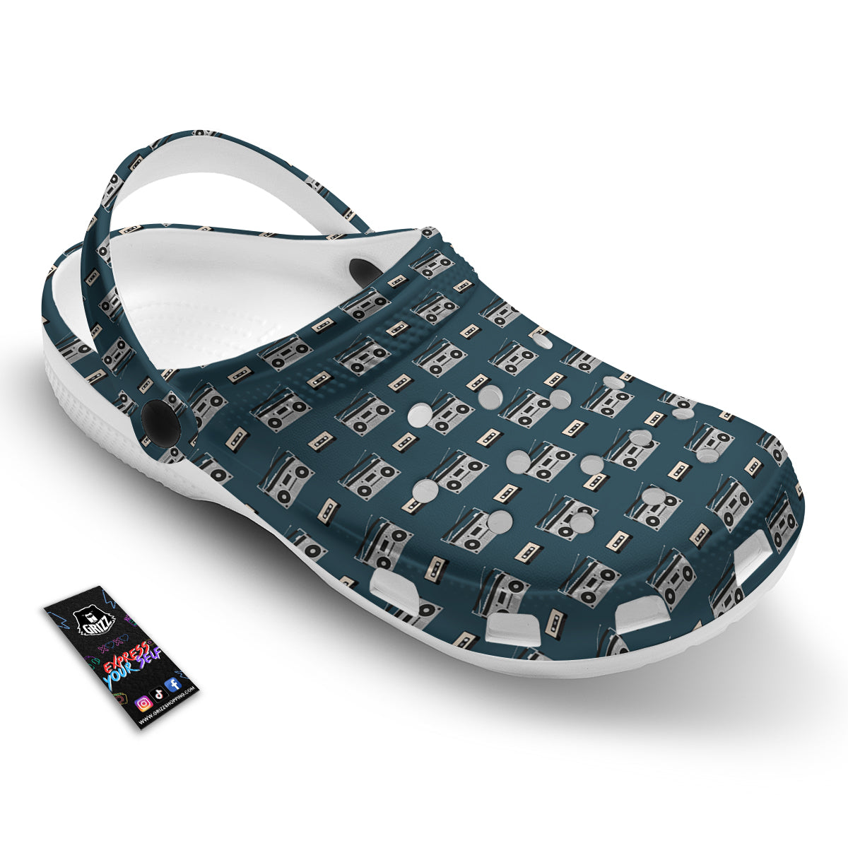 Boombox And Cassette Tape Print Pattern Clog-grizzshop